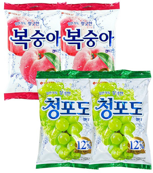 롯데제과 청포도캔디 + 복숭아캔디, 2세트, 306g
