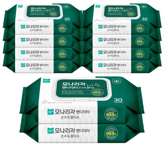 모나리자 핸디닥터 손소독 물티슈캡형) 30매 10팩 살균효과, 10박스