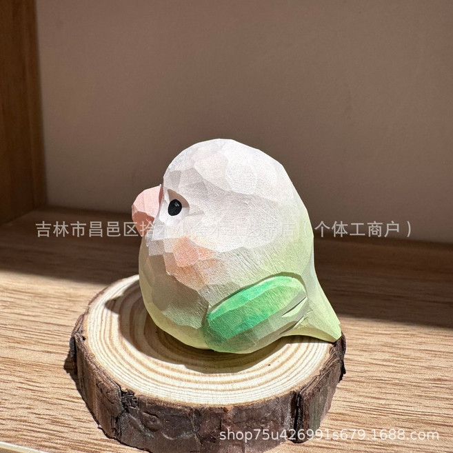 木雕小胖鳥擺件工藝品, 綠寶石3號