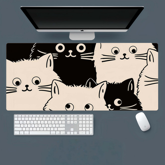 귀여운 캐릭터 고양이게이밍마우스패드 키보드 마우스 장패드 900*400*3MM, 1개, 고양이-05