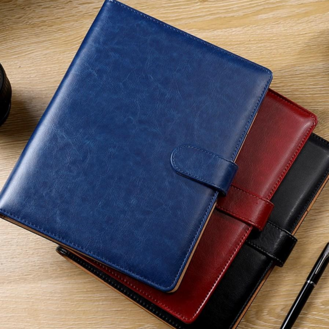 [비케이코리아]클래식 비지니스 노트 A5 만년 6공 가죽 다이어리 세트 바인더 리필지 100장 카드포켓 포함, 상품1.블 랙