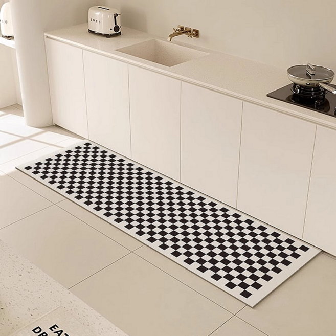 키리홈 주방 욕실 빨아쓰는 규조토 발매트 대형 2종세트, 블랙체크
