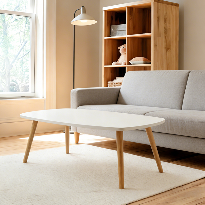 하루꿈 거실 티 테이블 낮은 심풀 경량 보조 식탁 간이 다용도 테이블, 화이트