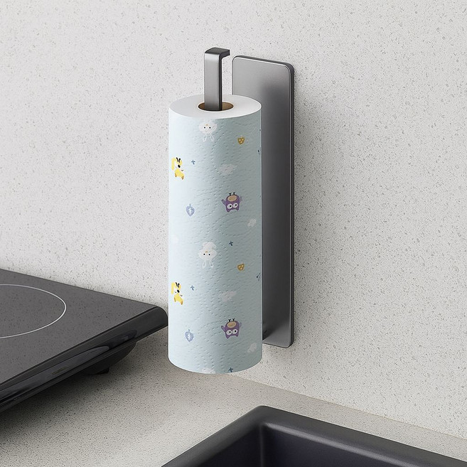 공간절약 무타공 행주 키친타올 겸용 다기능 수납 걸이, 1개, 그레이