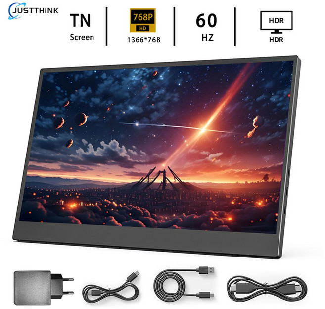 JUSTTHINK 11 6인치 휴대용 1366X768 호환 게임 HDMI 모니터 디스플레이 16 노트북용 LCD 여행용, 11.6 inch
