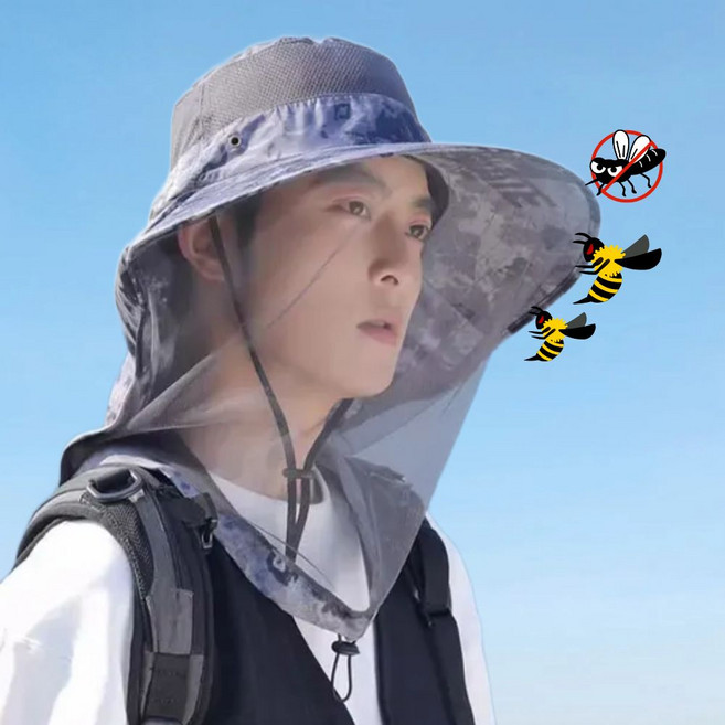 깃붐 카모 모기장 방충 양봉 모자