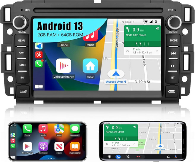 쉐보레 실버라도 GMC 시에라 유콘 2007-2013용 AWESSAFE 2+64GB 안드로이드 카 스테레오 GPS 내비게이션 카플레이 오토 멀티미디어 비디오 플레이어로 7인치