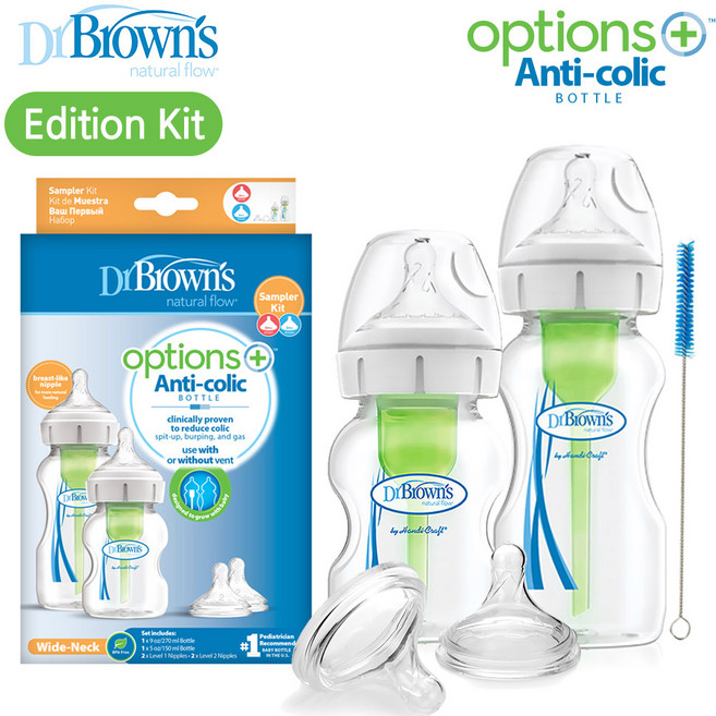 닥터브라운 와이드넥 옵션스플러스 PP젖병 150ml + 270ml + 젖꼭지2개포함, 1개, 420ml, 투명