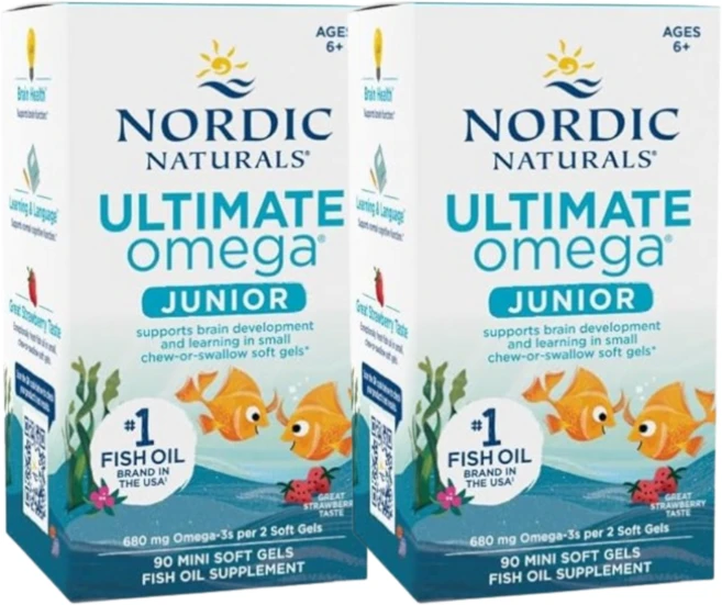Nordic Naturals Ultimate Omega 주니어 6세 이상 딸기 맛 미니 소프트젤, 90정, 2개 - 쿠팡