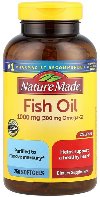 Nature Made 피쉬 오일 1 000mg 소프트젤 250정 Made (네이처 메이드), 1개 - 쿠팡