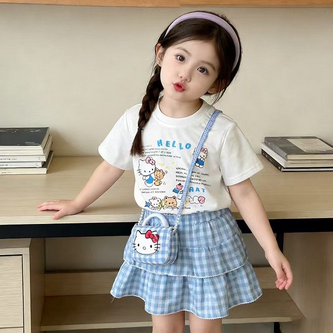 GOYES 산리오 헬로 키티 반팔 치마 세트 어린이 여아 상하의 세트