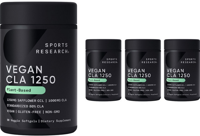 스포츠리서치 플랜트-베이스드 80% CLA 1250mg 베지 소프트젤 글루텐 프리, 90개입, 4개, 90정
