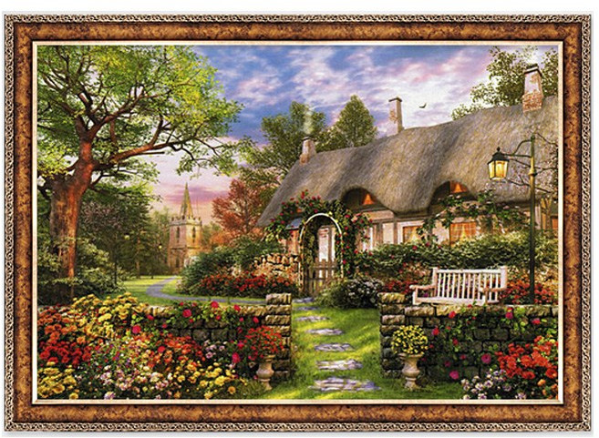 챔버아트 오솔길 옆 별장 풍경화 1000피스 직소퍼즐액자 CA1106, 퍼즐+앤틱골드액자, 1개