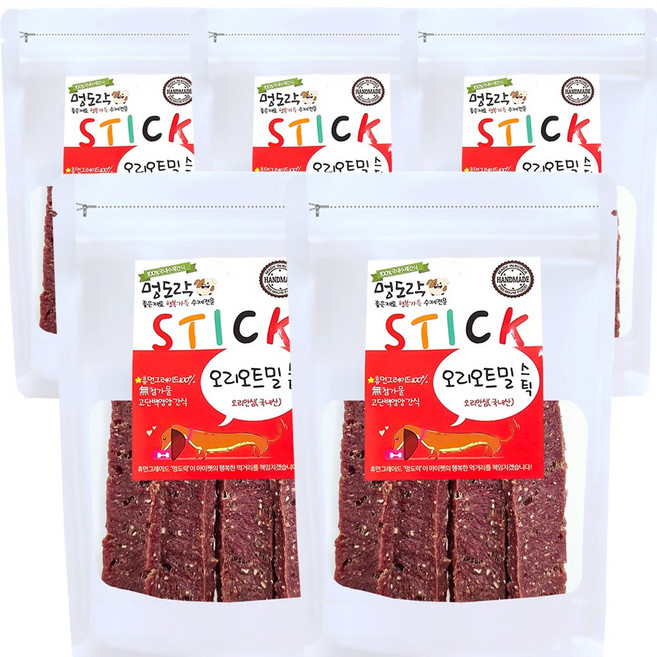 멍도락 강아지 수제간식 국내산 100% 오리북어 오리오트밀 피부모질도움 몸에좋은 국내산오리, 오리오트밀스틱, 80g, 5개