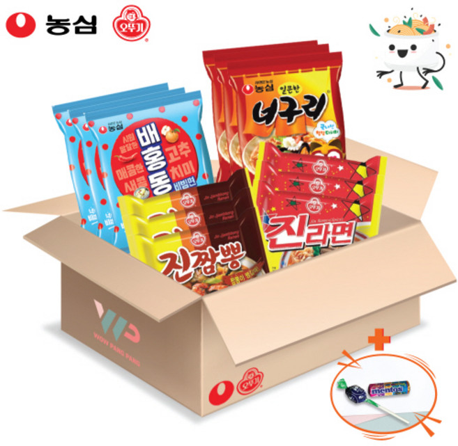 농심 오뚜기 봉지라면 혼합세트 4종 12봉입 배홍동면 3입+너구리 3입+진짬뽕 3입+진라면매운맛 3입 총 12봉입 멘토스+투시팝캔디 사은품 2종 증정, 1개