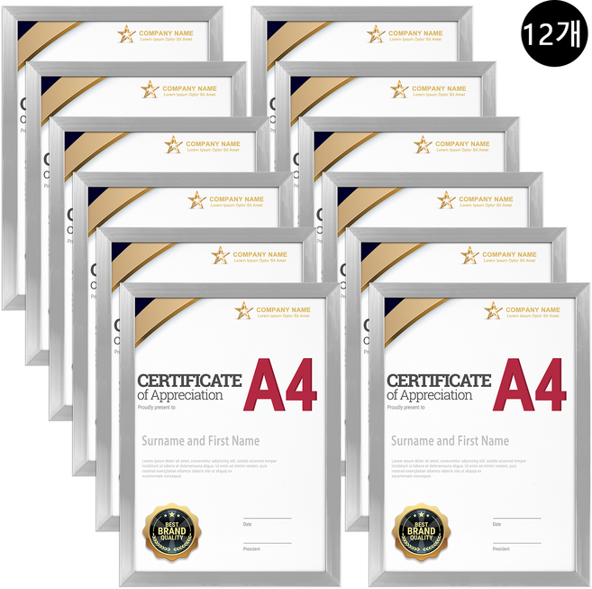 olivet 우드그레인 인테리어 액자 벽걸이 스탠드 겸용 무타공 사진틀, 12개, 은색