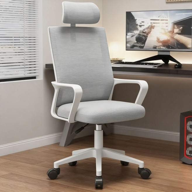 리보아 편안한 사무용 컴퓨터 메쉬 의자, 그레이 화이트