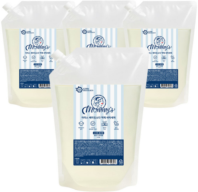 마미스 베이킹소다 액체세제 리필형 세탁세제 중성세제, 4개, 2L