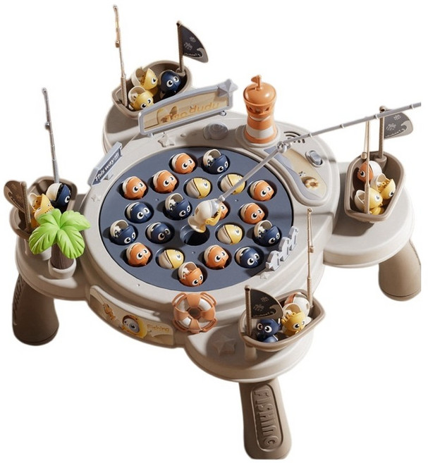 兒童電動釣魚玩具 寶寶智力遊戲 兒童禮物, 1套, 電動釣魚盤(有桌腳)(內容物請參考圖片), 如圖