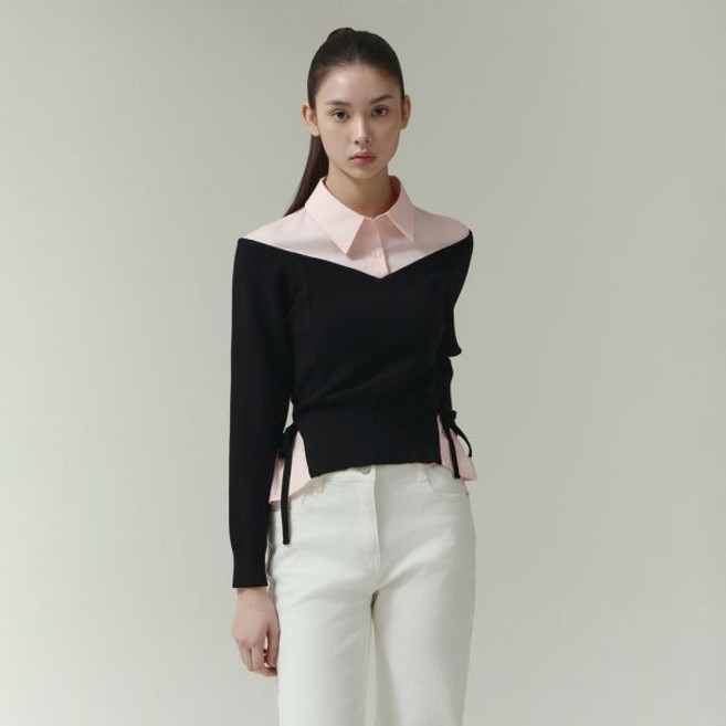 [잇미샤] 니트 블록 블라우스 ITP2YBL710