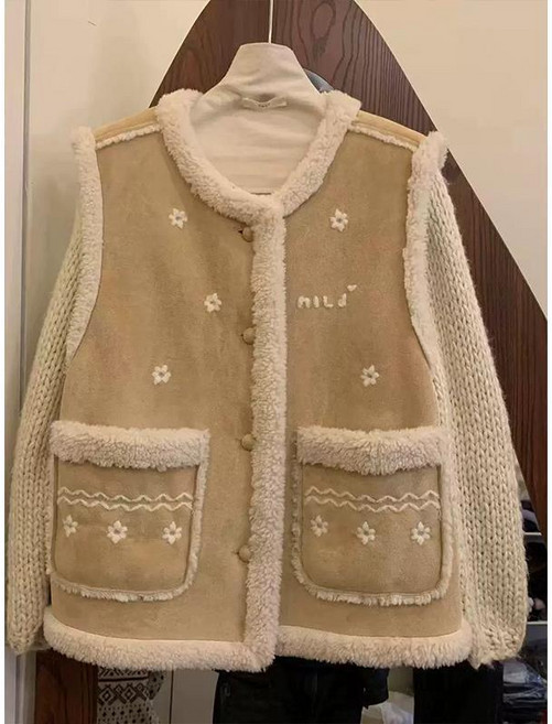 가을 겨울 여성 뽀글이 조끼 따뜻하고 스타일리시한 디자인 패션 양털 모직 조끼 JS