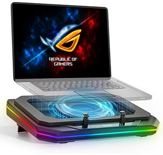 노트북 거치대 쿨러 RGB 쿨링패드 게이밍 아수스 ROG Strix G16 G18 G17 G15 Scar 18 16 17 15 노트북용 쿨링 패드 강력한 터보 팬으로 빠른 냉각, 노트북 거치대 쿨러 RGB 쿨링패드 게이밍 아수스 RO