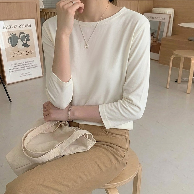 데일리앤 나디아 국내생산 부드러운 면 모달 스판 이너 무지 7부 여성 기본티