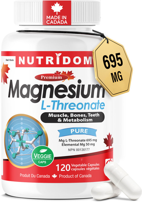 뉴트리돔 트레온산 마그네슘 L-트레오네이트 트리오네이트 Magnesium L-Threonate 120베지캡슐 캐나다 직구, 1개, 120정