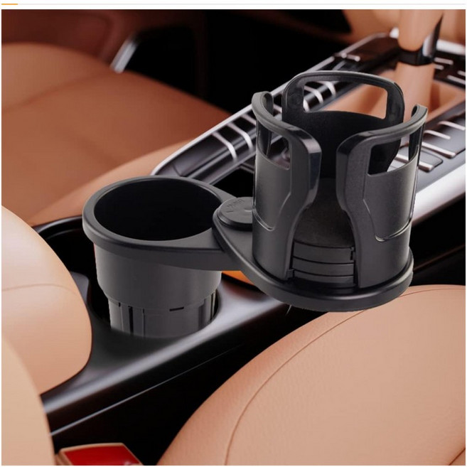 차량용 2단 컵홀더 컵라면 우유 커피 종이컵 홀더 카본 패턴 360도 회전, 2단 회전컵홀더, 1개