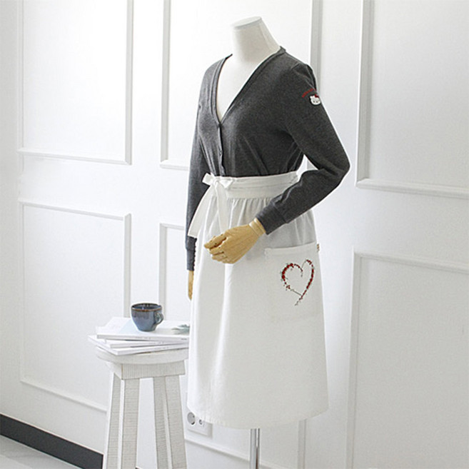 광목 플라워 자수 허리 앞치마 달빛스토어, 하트, 1개
