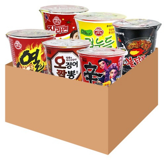(농심 오뚜기) 매콤 6가지 맛 컵라면 소컵 컵라면 세트 작은컵, 1개