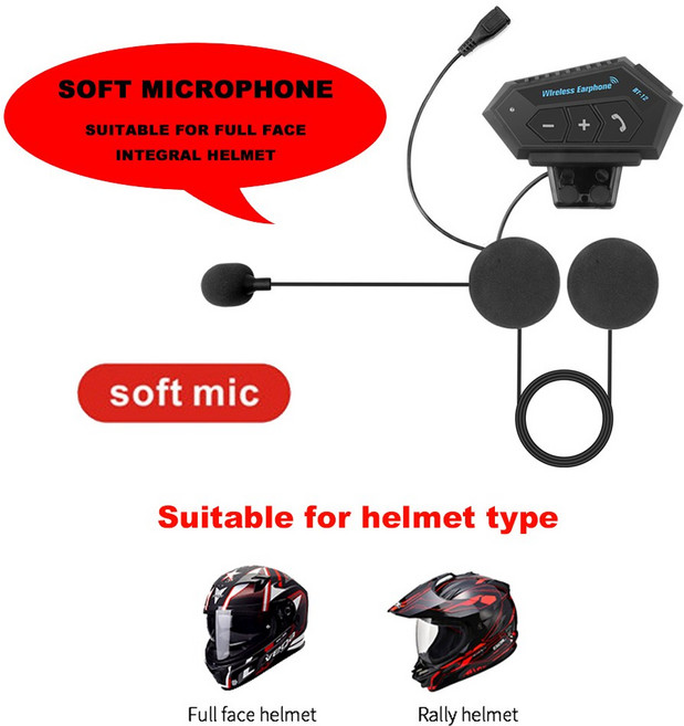 헬멧 블루투스 바이크 휴대 오토바이 헬멧 헤드셋 무선 블루투스 4.2 핸즈프리 스테레오 음악 스피커 지원, 01 Soft Mic, 01 Soft Mic