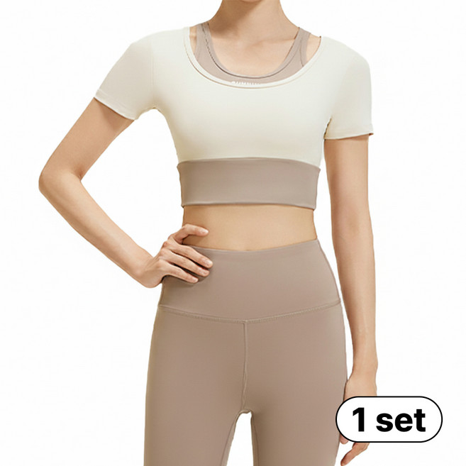 민트스쿨 반팔+레깅스 상하의 2종 세트 요가복 필라테스 헬스 러닝 트레이닝복 투피스