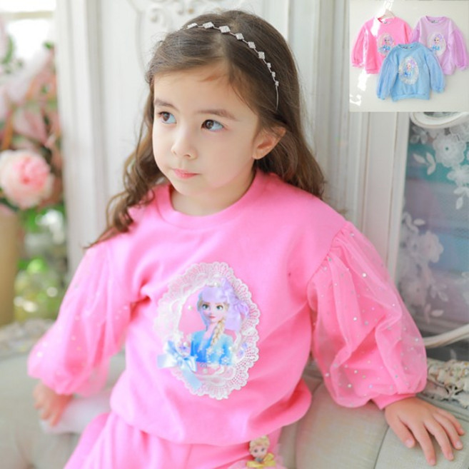 21 망사 소매 엘사 봄 긴팔 티셔츠 여아 아동 유아 공주 어린이 등원룩 조카 선물