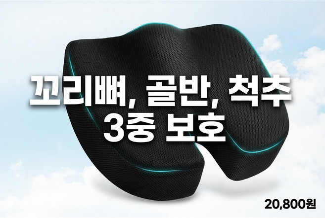 자세교정 방석 꼬리뼈 골반 척추 3중 보호 메모리폼 사무실 차량용, 검정