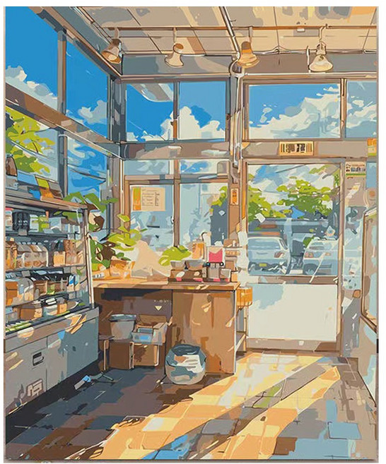 호인트 diy 명화그리기 유화 피포페인팅 컬러링키트 대형 40x50cm, 1개, 012햇살드는편의점