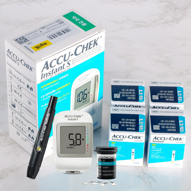 로슈 아큐첵 인스턴트S 혈당계+시험지200매+정품침210개+솜200매 혈당측정기, 1개, 상세 설명 참조