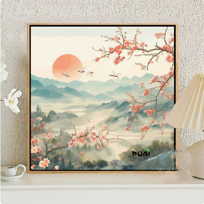 푸아이 유화그리기 목련 산수화 풍경 작품 4종 4개사이즈 명화그리기 캔버스액자, 50x50cm, NO.4, 1개