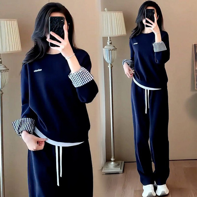 여성트레이닝복세트 여성투피스 맨투맨 티 트레이닝바지 와이드팬츠 티셔츠 XNM4565 42