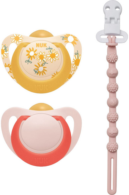 누크 스타 라텍스 쪽쪽이 X 토트랩 쪽쪽이 홀더 SET, S2 (6~18개월), 플라워,레드+로즈워터핑크, 1세트