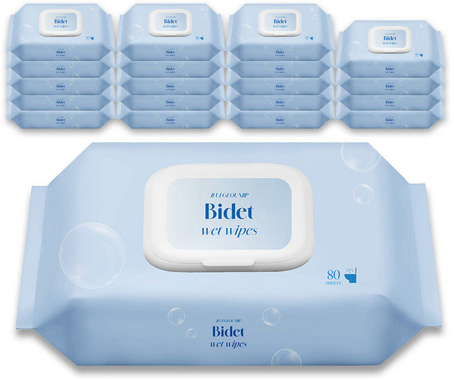 80매20팩 대용량 저자극 즐거운집 비데티슈 순수 비데물티슈 잘녹는 화장실용 도톰한 두꺼운, 20개, 80개입, 55g