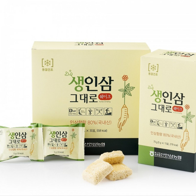 농협 생인삼 그대로 쉐이크 150g(5gX30포) 인삼 수삼 금산인삼 금산인삼직거래 생인삼, 1개