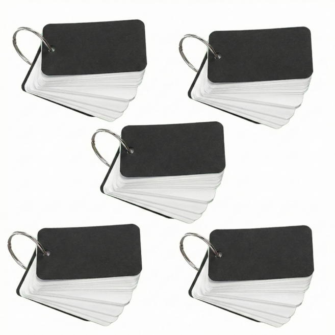 휴대용 미니 단어 암기장 암기 단어장 수첩 링, 5개, 50매, 블랙 화이트