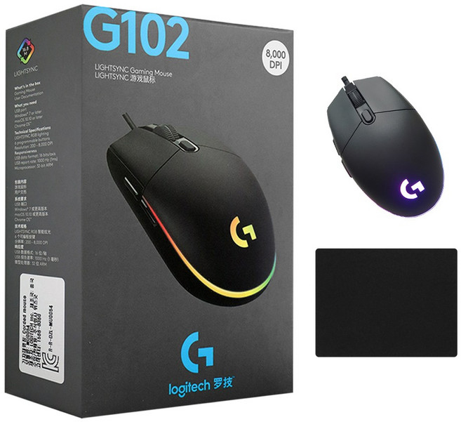 로지텍 G102 2세대 LIGHTSYNC 게이밍 유선 마우스 병행 정품박스 + 스토리링크 마우스패드, G102 (블랙) + 스링 마우스패드
