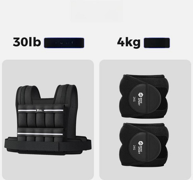 런닝용 중량조끼 4kg 초보용 모래주머니 체력 훈련용 웨이트조끼 발목 헬스 중량 웨이트, 1g, 조끼 30lb+다리 4kg