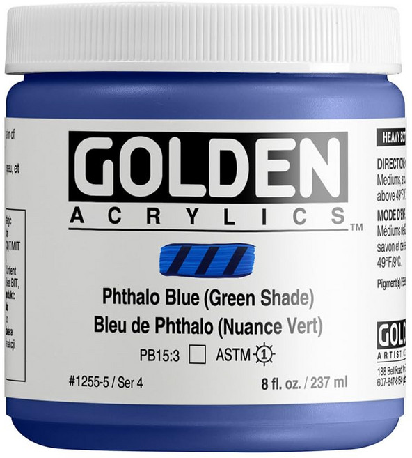 골든 헤비 바디 아크릴 8온스 프탈로 블루/그린 전등갓 Golden Heavy Body Acrylic 8 Ounce Phthalo Blue/Green Shade, 1개