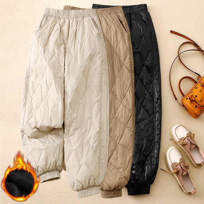 (매진 임박) 85kg까지 빅사이즈 여성 기모 다이아몬드 누빔 벌룬팬츠 조거팬츠 바지 가을 겨울 편한 경량 밴딩 캐쥬얼 날씬해보이는 간절기 에센셜 방한 심플 포켓 솜바지 팬츠