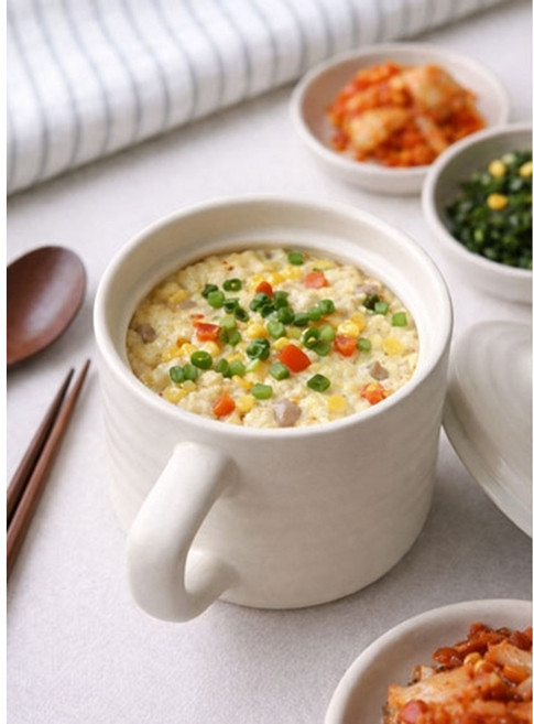 1인용 전자렌지 도자기 계란찜 밥 식기 자취생 1인가구 죽 1인밥솥 라이스쿠커 혼밥 밥그릇 렌지요리, 화이트