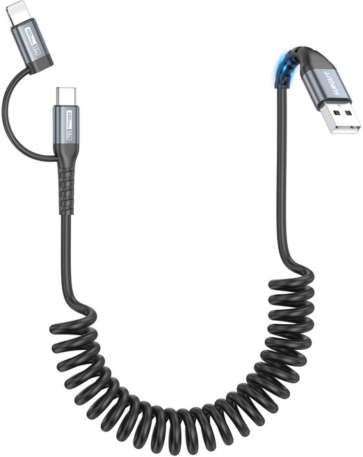 SUNGUY 2in1 A to C타입/아이폰 라이트닝 멀티 고속 충전 케이블 480Mbps MFI 인증, 1개, 그레이, 1.8m
