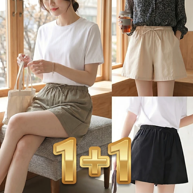 엠에프케이 여성 반바지 데일리 여행 밴딩 A라인 와이드 반바지 1+1